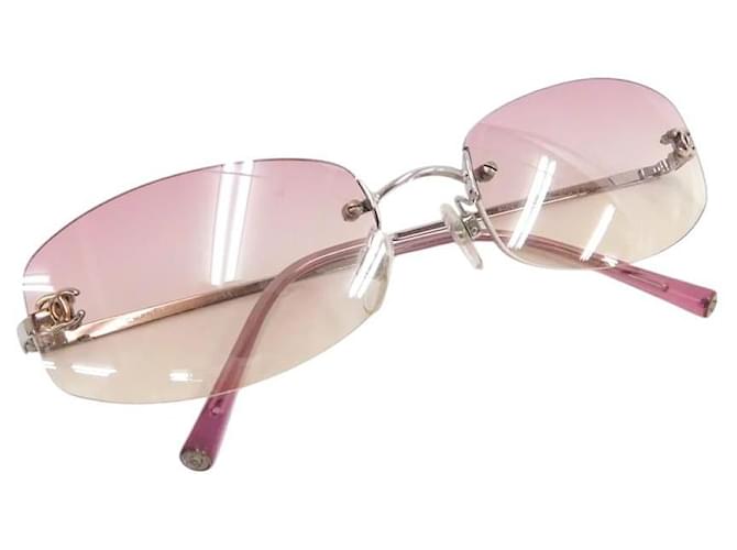 Chanel Pink Tinted CC Logo Rimless Sunglasses 4002 Metal Plastic