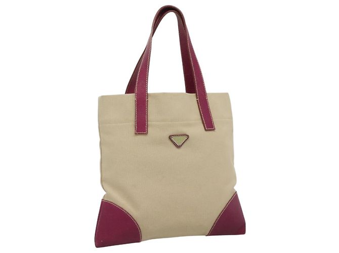 PRADA Borsa Tote Tela Camoscio Beige Viola Argento Auth hk2041 Porpora