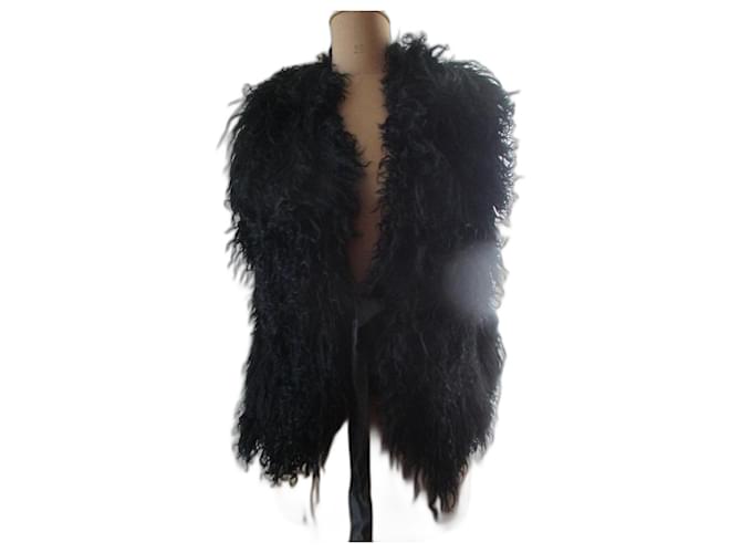 Autre Marque Mongolian lamb jacket without sleeves, size 36/38. Black Fur  ref.2028128