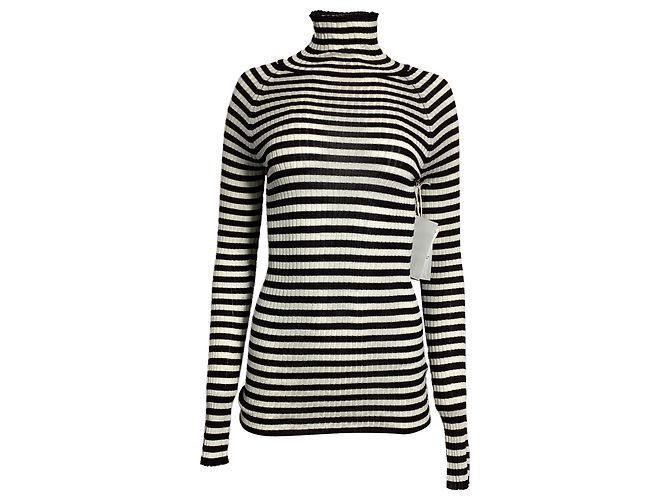 Pull à col roulé rayé Khaite en soie noire et blanche Multicolore