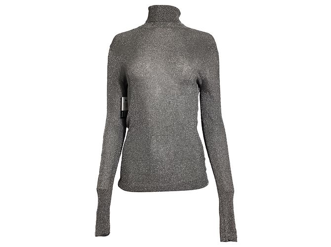 Pull col roulé Isabel Marant en viscose métallisée argentée
