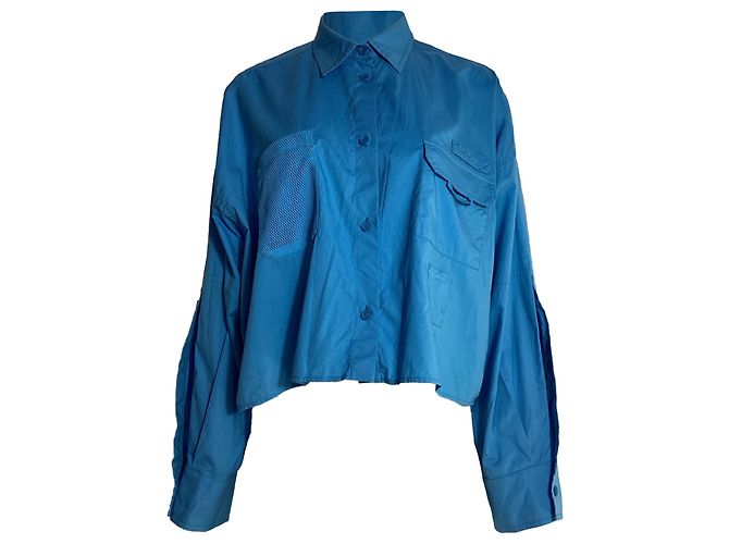 Camicia cropped Fendi con tasche in cotone blu Blu chiaro