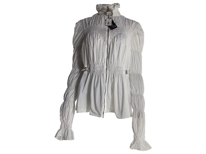 Off White Blouse zippée smockée Off-White en nylon blanc Écru
