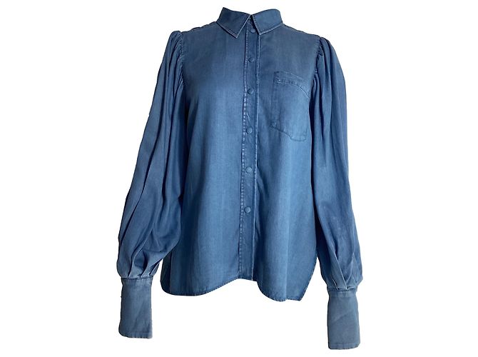 Autre Marque Camisa de manga obispo abotonada en algodón azul con botones de nácar Azul claro