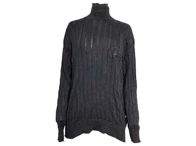 Balenciaga Turtleneck Rib Knit Sweater in Black Silk