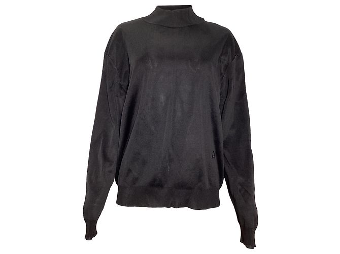 Pullover mit Stehkragen aus schwarzer Viskose mit gesticktem Alaïa-Logo