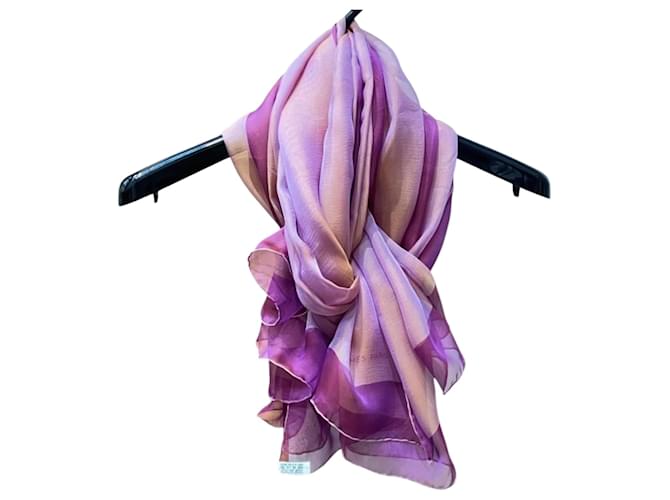 Châle en soie Hermès en rose, violet et jaune  ref.2029109
