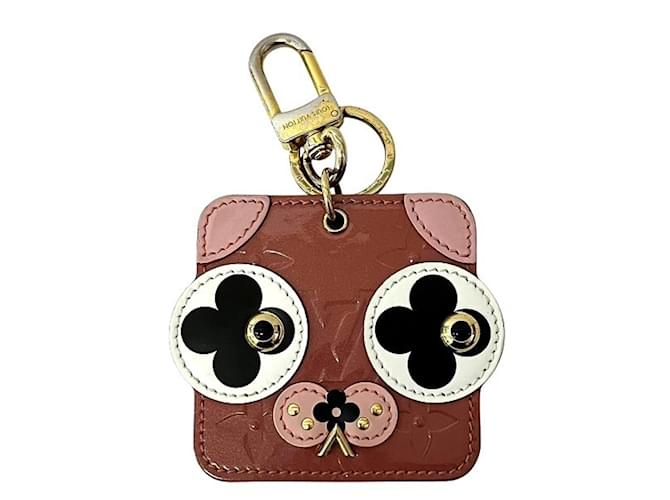 Louis Vuitton Vernis Portoc Animal Face Keychain Brown Leather Enamel  ref.2029573
