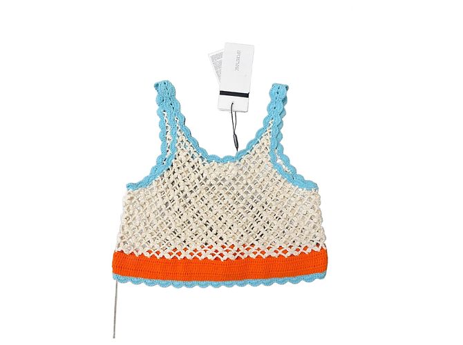 Top de crochê Sportmax de algodão laranja ecru turquesa