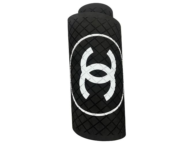 Chanel yoga mat black with CC logo White Silver hardware