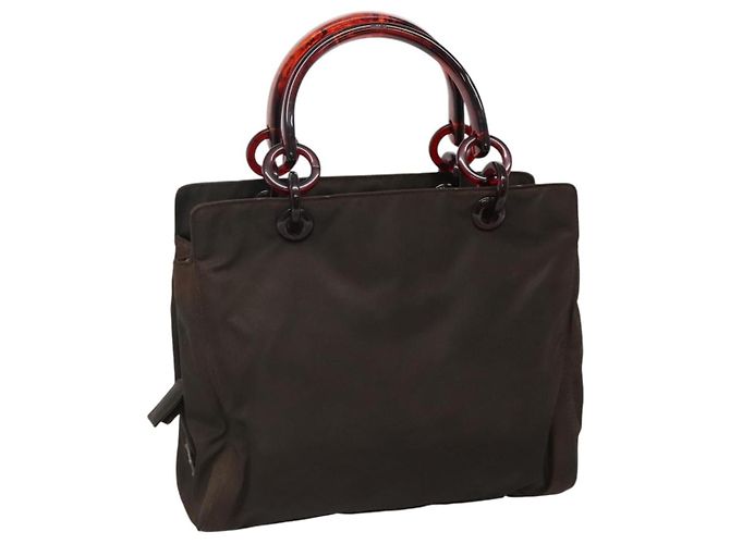 PRADA Bolsa de mão de nylon marrom Auth ti2669