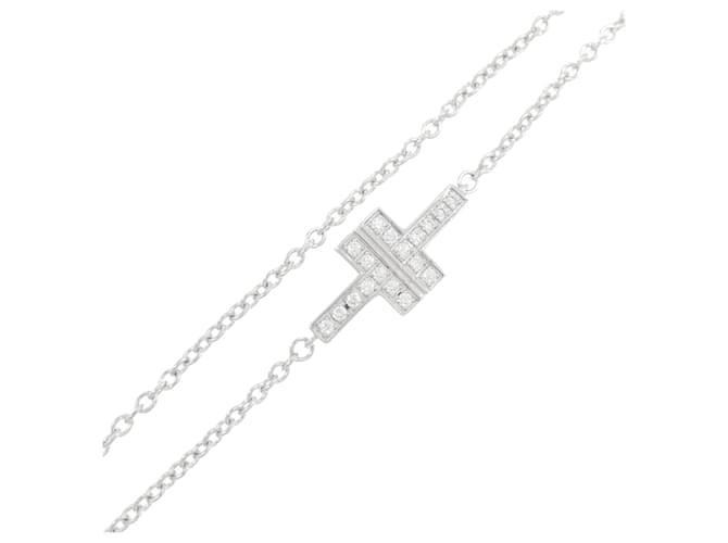 Tiffany & Co Pulseira charm de dupla corrente Tiffany Ouro branco  ref.2030362