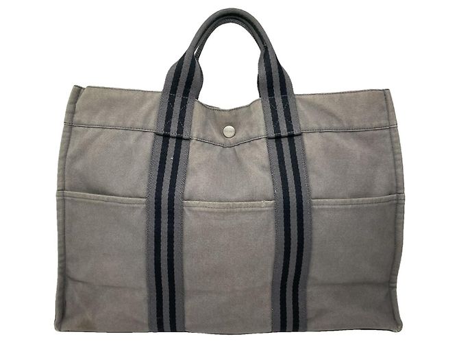 Bolso de mano de algodón gris de Hermès