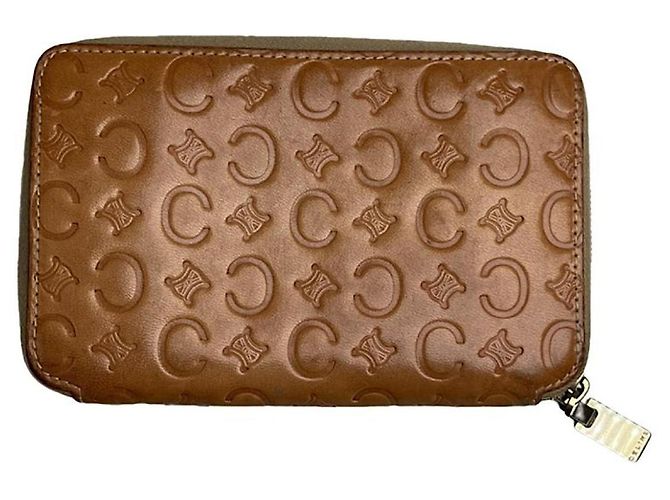 Céline Celine Triomphe Orange Leather Wallet