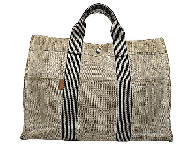 Bolsa de mão de algodão bege da Hermès