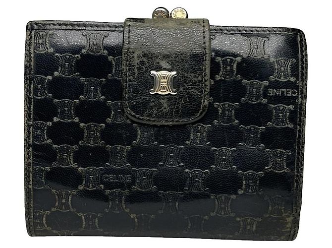 Céline Celine Triomphe Black Leather Wallet