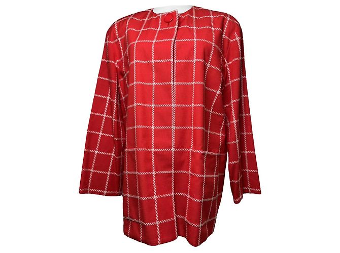 Dior Red and White Checkered Wool Coat