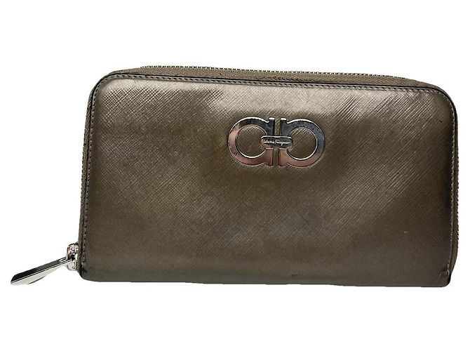 Salvatore Ferragamo Geldbörse aus anthrazitfarbenem Leder Anthrazitgrau