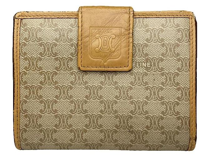 Céline Celine Triomphe Beige Leather Wallet