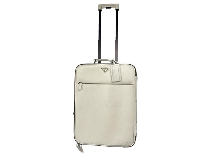Saffiano Prada White Leather Travel Bag