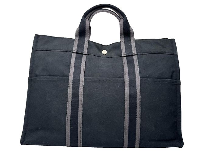 Bolso de mano de algodón negro de Hermès