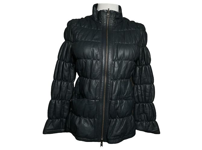 Emporio Armani anthrazitfarbene Lederjacke Anthrazitgrau