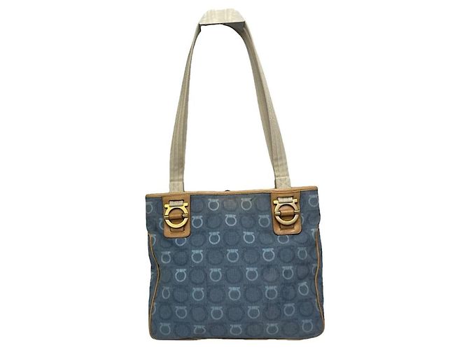 Bolso de mano icónico de algodón azul de Salvatore Ferragamo