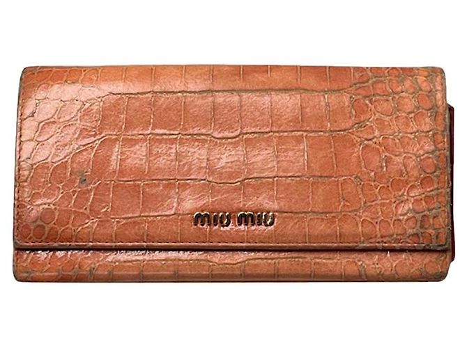 Carteira de couro laranja Miu Miu