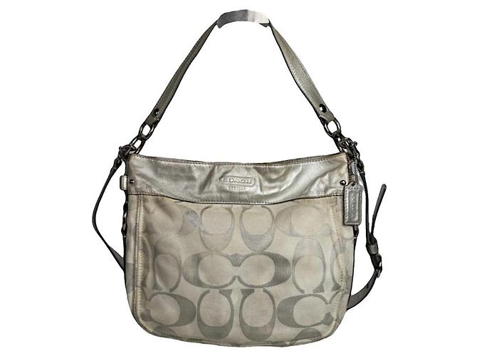 Coach Signature Sufflette Silberne Lederhandtasche