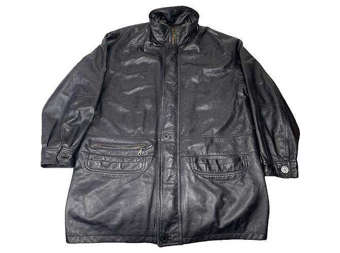 Schwarzer Ledermantel von Saint Laurent