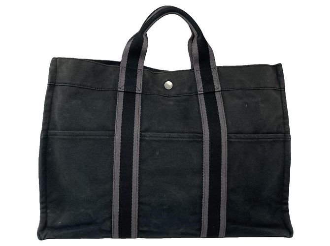 Bolso de mano de algodón negro de Hermès
