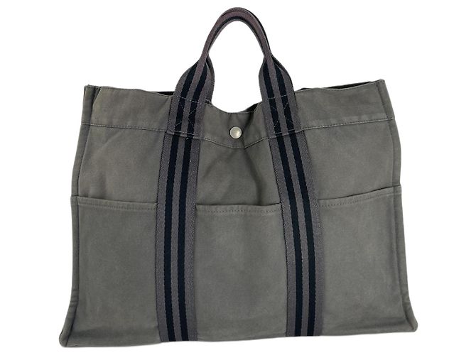 Bolso de mano de algodón gris de Hermès