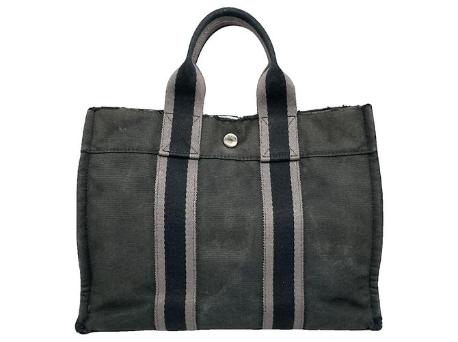 Bolso de mano de algodón negro de Hermès