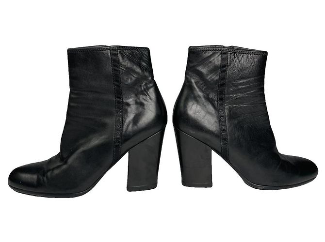 Prada Monolith  Black Leather Ankle Boots