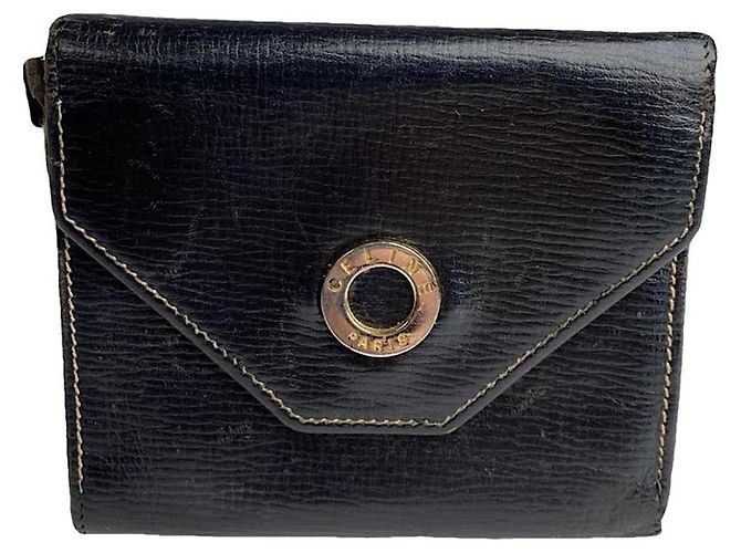 Céline Celine Triomphe Black Leather Wallet