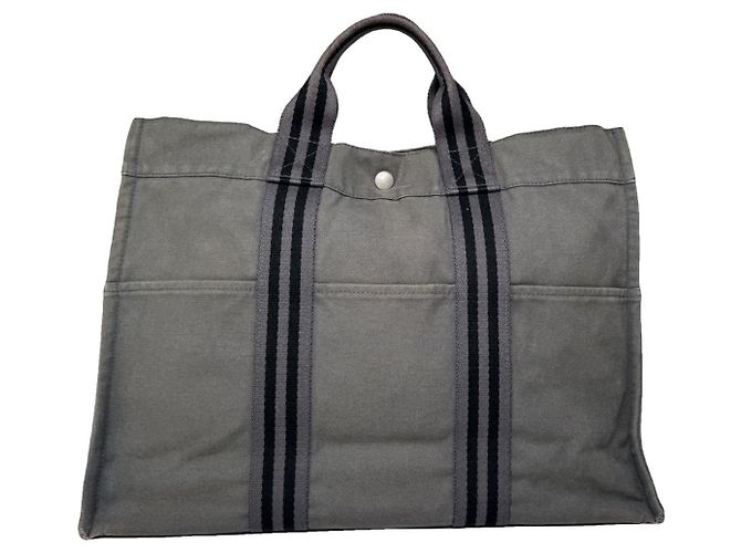Bolsa de mão de algodão cinza da Hermès