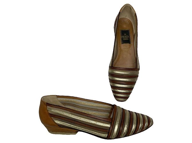 Fendi Braune Lederflats
