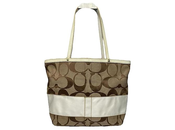 Bolsa de mão de algodão marrom Sufflette Signature da Coach