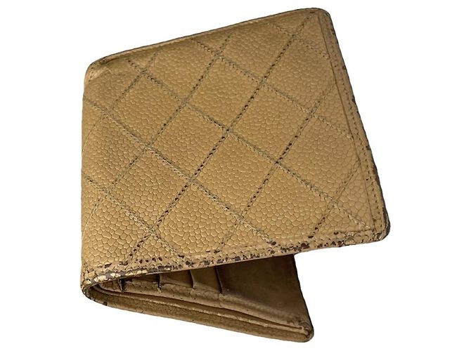 Chanel Cambon Beiger Leder Geldbörse