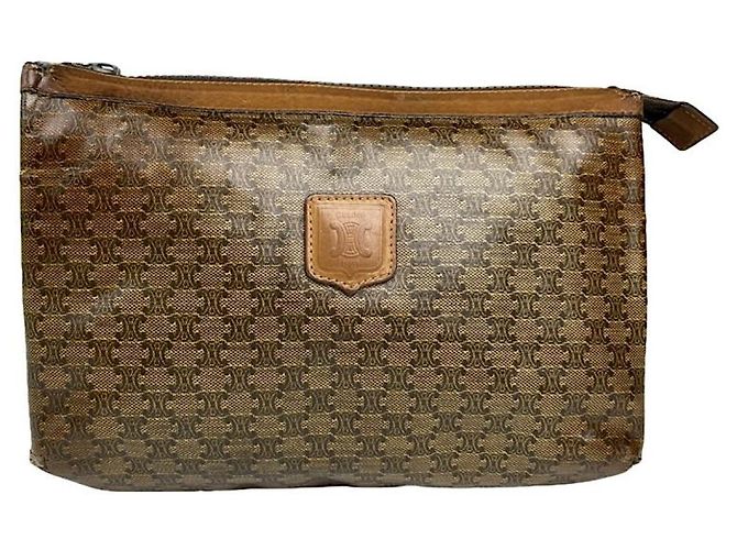 Céline Celine Triomphe Vintage Braune Leder Clutch Tasche