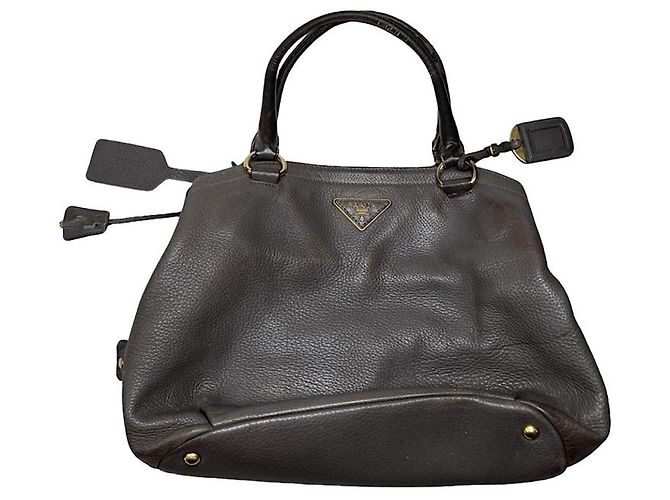 Double Prada doppelte braune Lederhandtasche