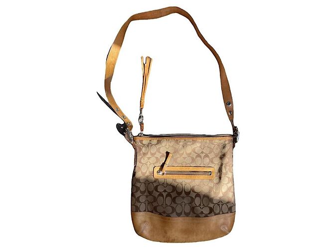 Bolsa de mão de algodão bege Sufflette Signature da Coach