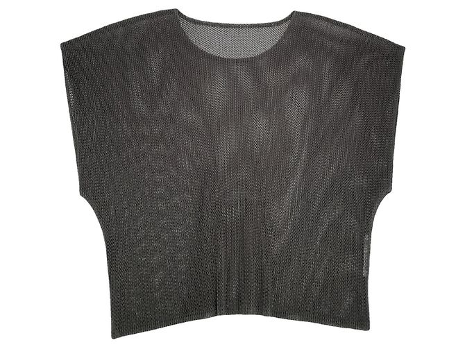Pleats Please anthrazitfarbener synthetischer Top Anthrazitgrau