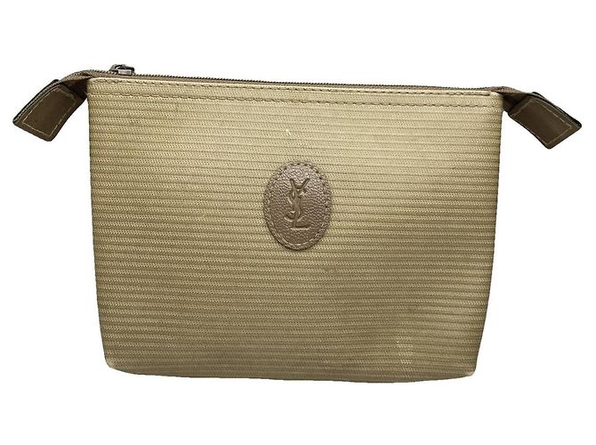 Bolso de mano de algodón beige Yves Saint Laurent