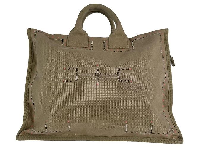 Bolsa de mão de algodão marrom Issey Miyake