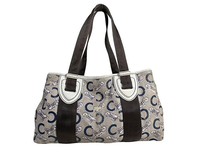 Céline Bolsa de couro branco Celine Cabas