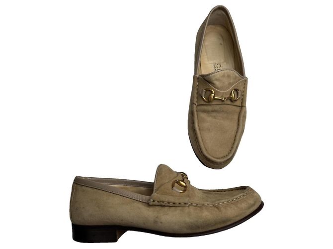 Gucci Brixton Beiges Leder Flach