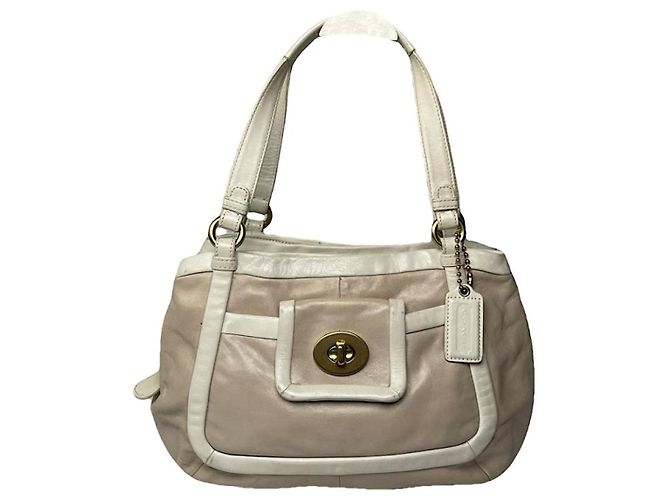 Bolsa de couro branco Sufflette Signature da Coach