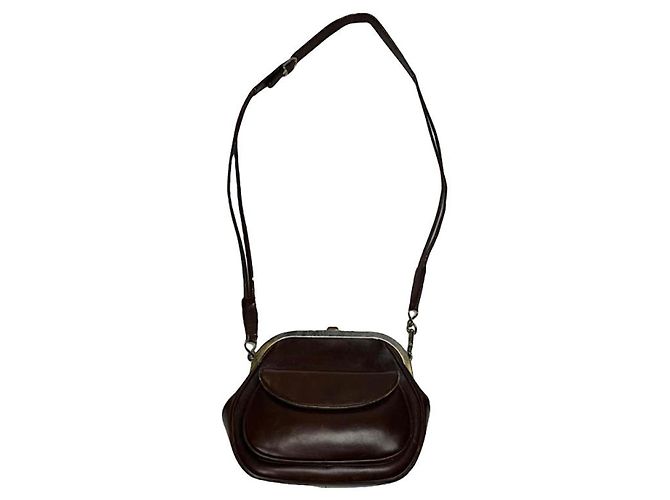 Autre Marque Bolsa de mão de couro marrom não assinada