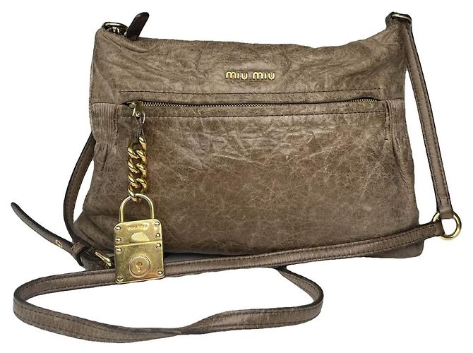 Bolsa de mão de couro marrom Miu Miu Bow
